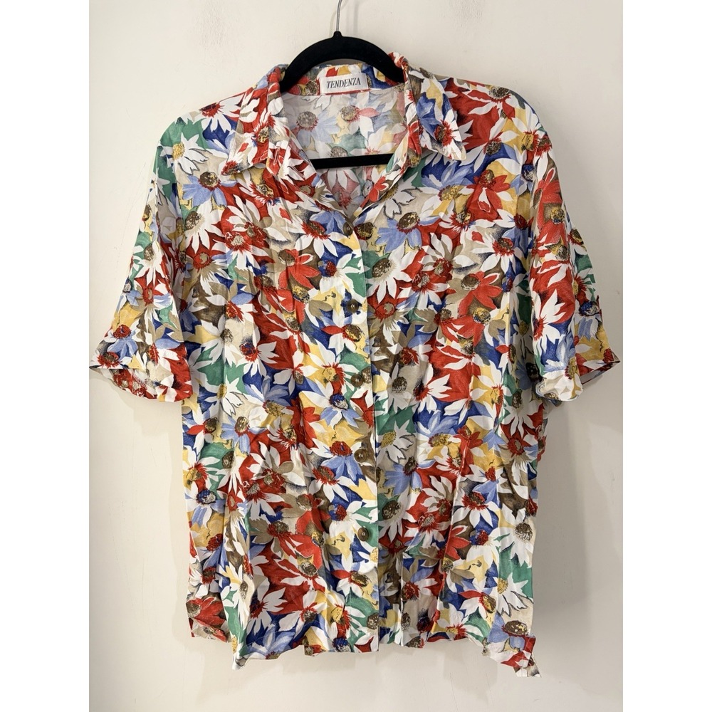 Vintage Tendenza Floral Blouse 100% Viscose‎ Button Front Shirt Women's 42